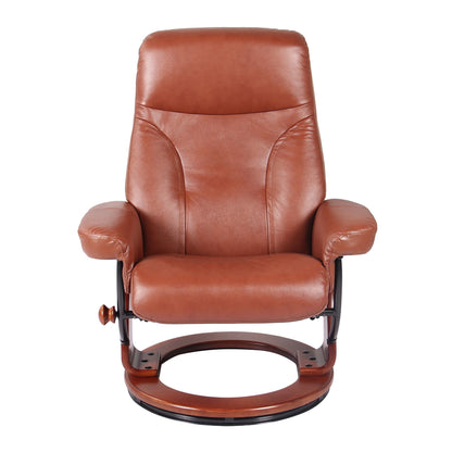 Fauteuil inclinable et pouf en cuir véritable Almond