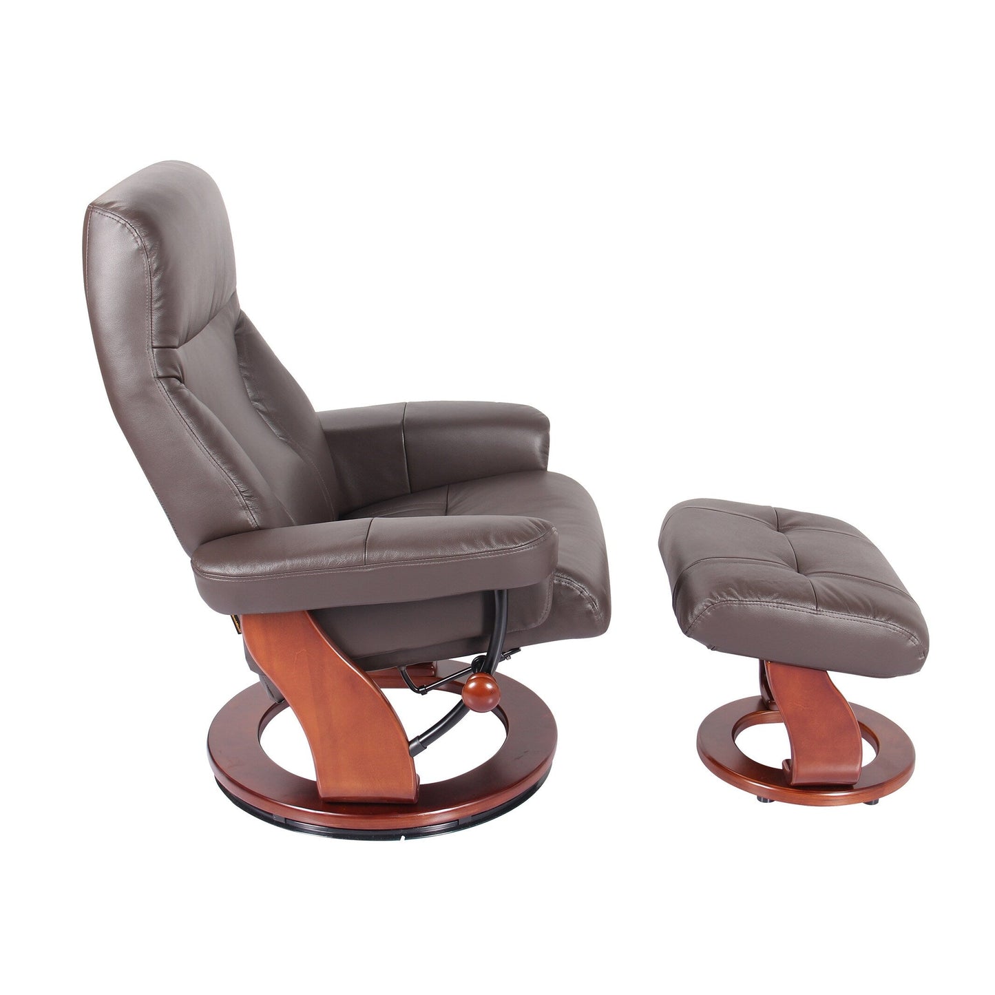 Fauteuil inclinable et pouf en cuir véritable Almond
