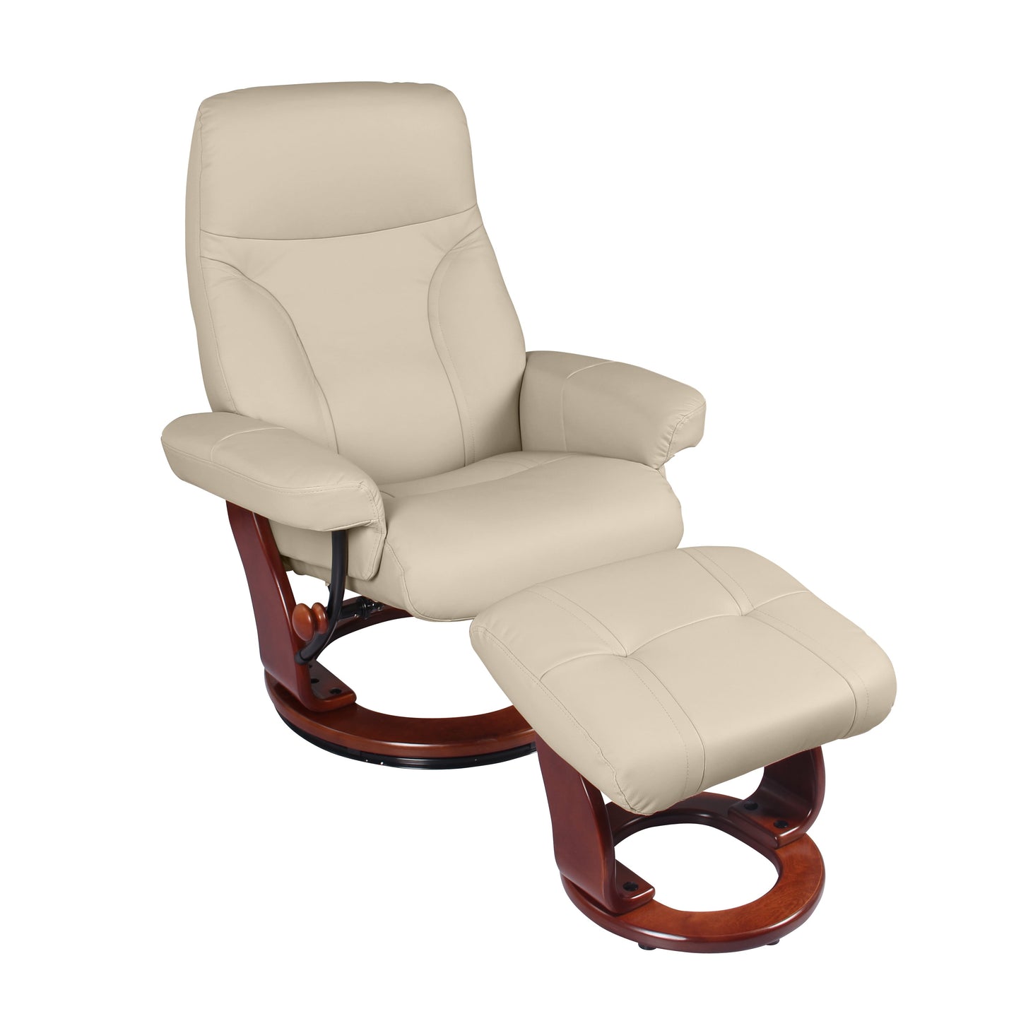 Fauteuil inclinable et pouf en cuir véritable Almond