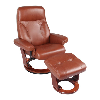 Fauteuil inclinable et pouf en cuir véritable Almond