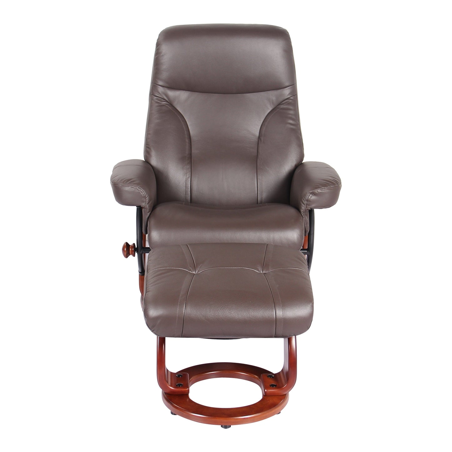 Fauteuil inclinable et pouf en cuir véritable Almond