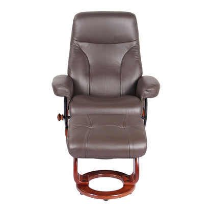 Fauteuil inclinable et pouf en cuir véritable Almond