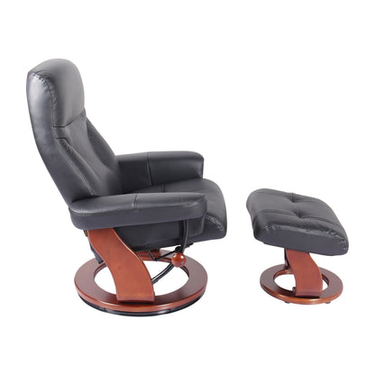 Fauteuil inclinable et pouf en cuir véritable Almond