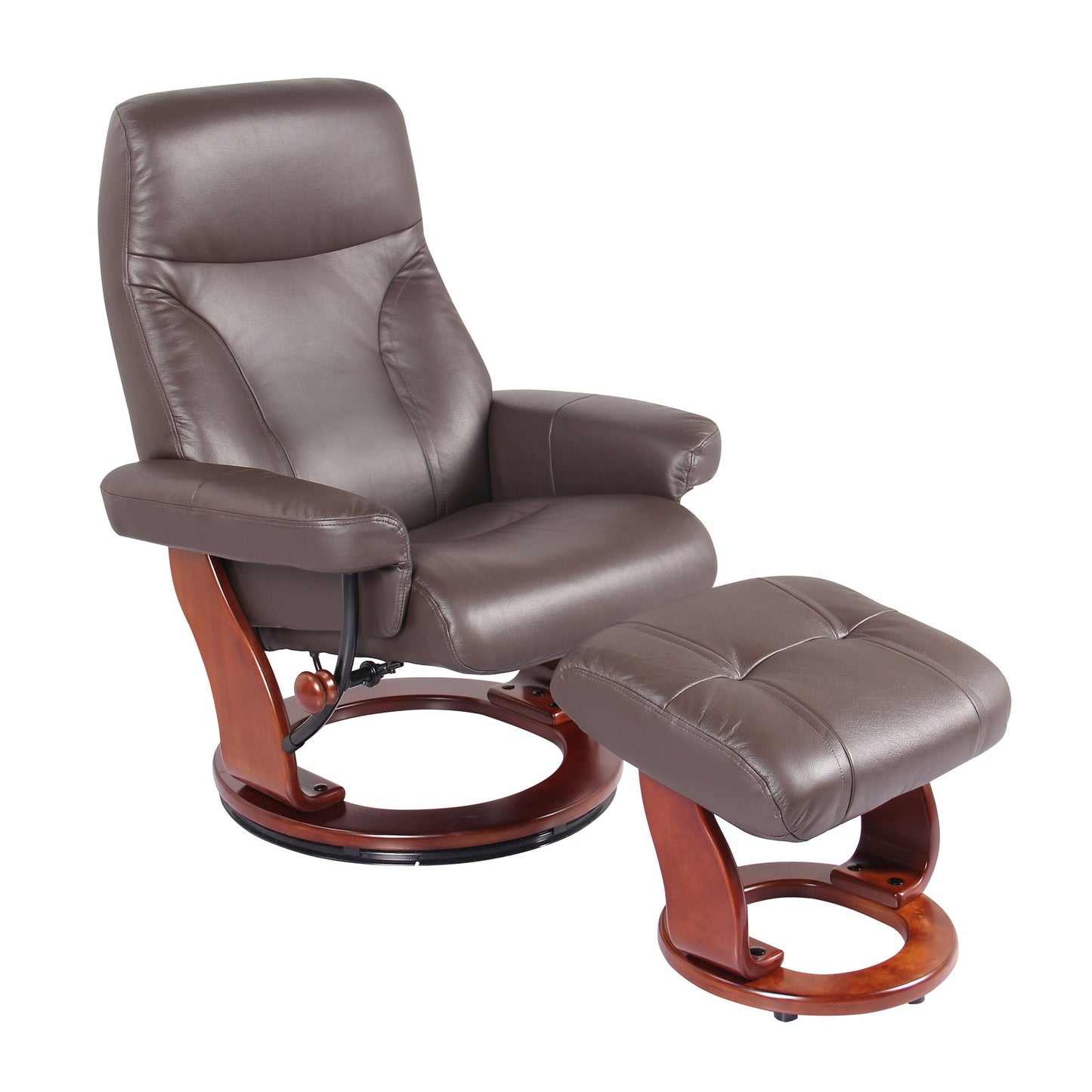 Fauteuil inclinable et pouf en cuir véritable Almond