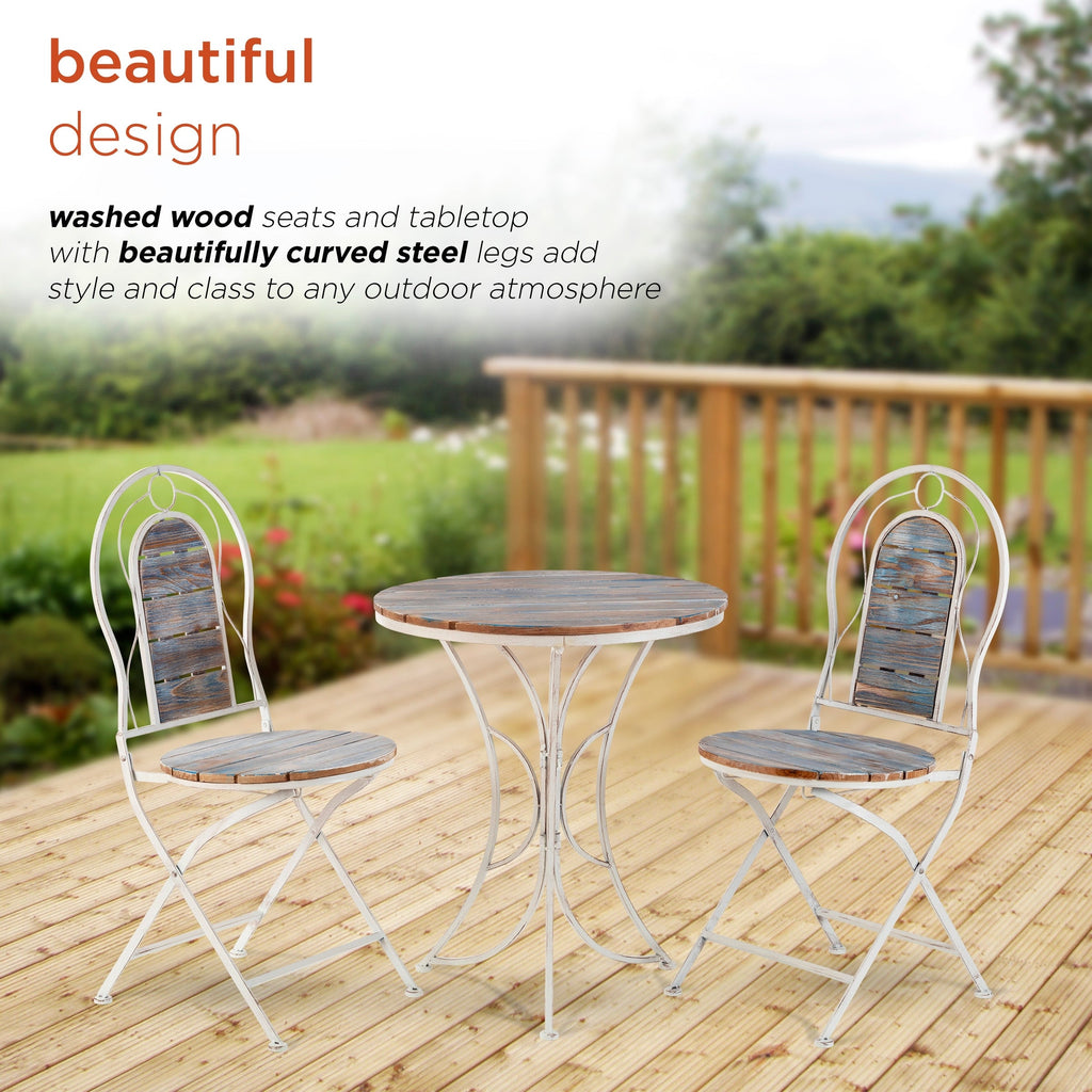 Ensemble bistrot intérieur/extérieur 3 pièces en bois et métal Alpine Corporation, table et chaises pliantes, sièges de patio