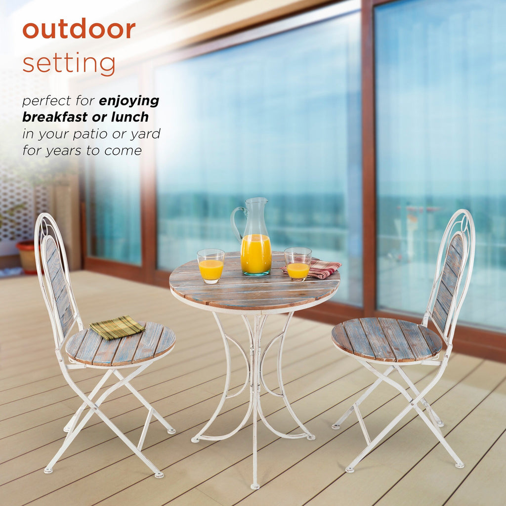 Ensemble bistrot intérieur/extérieur 3 pièces en bois et métal Alpine Corporation, table et chaises pliantes, sièges de patio