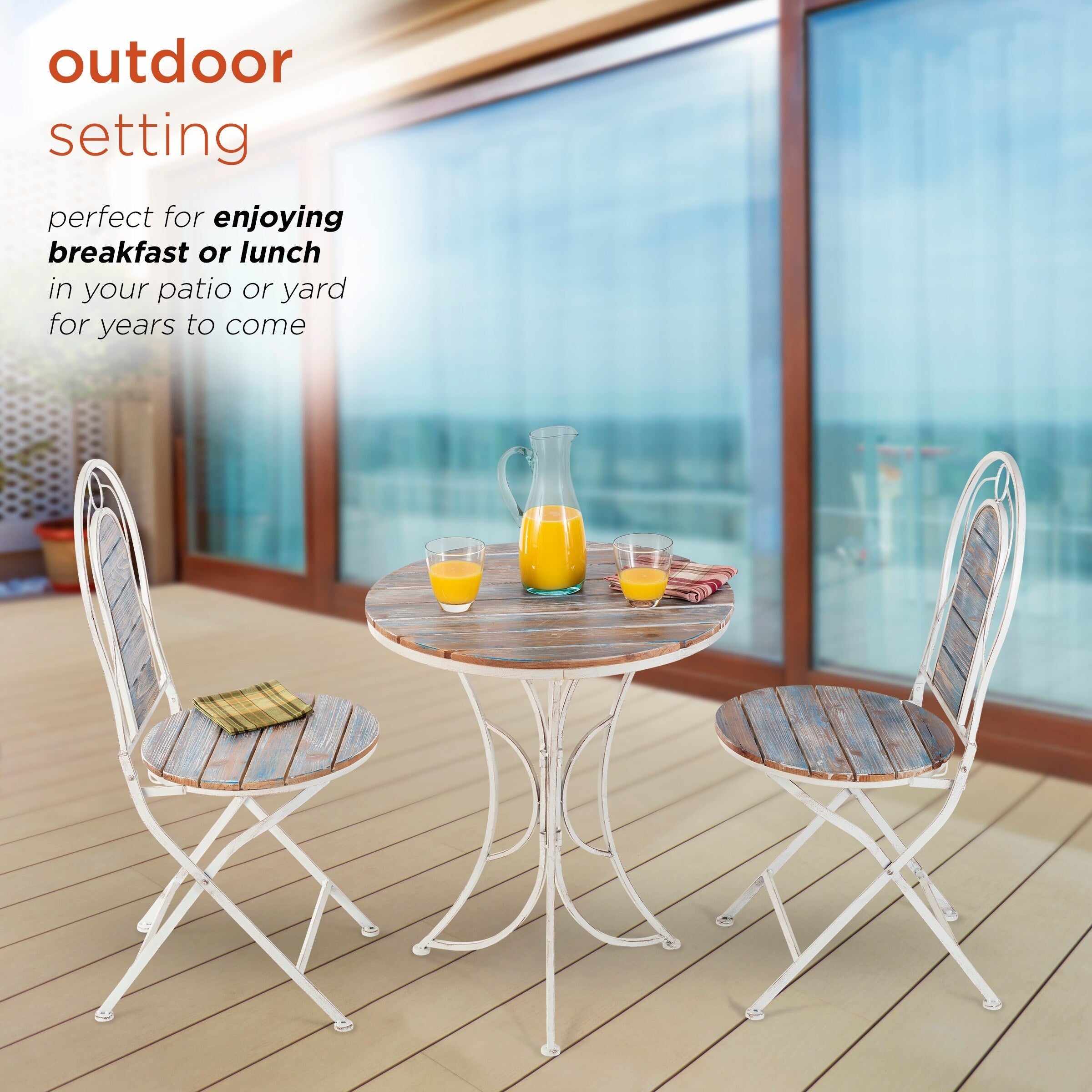 Ensemble bistrot intérieur/extérieur 3 pièces en bois et métal Alpine Corporation, table et chaises pliantes, sièges de patio