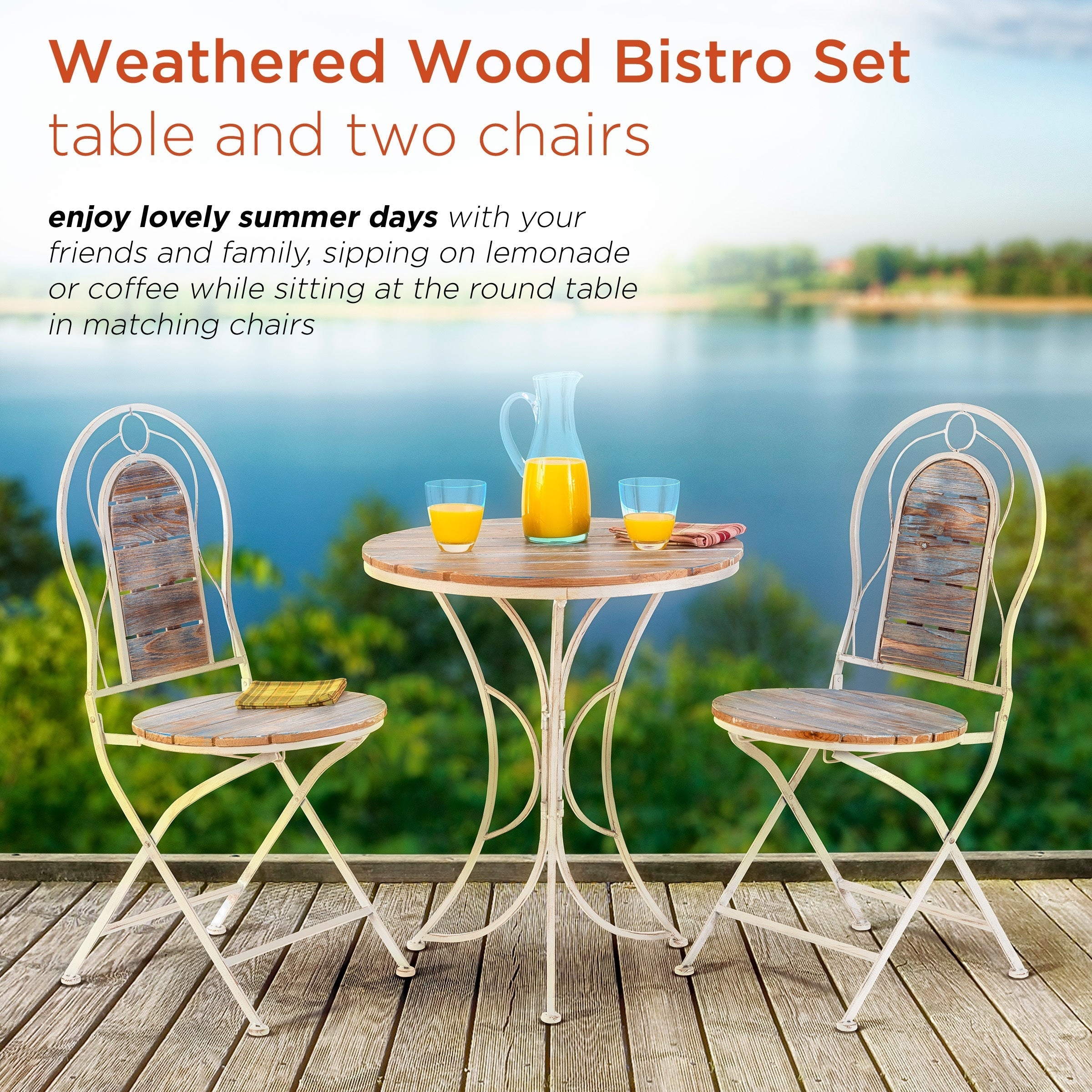 Ensemble bistrot intérieur/extérieur 3 pièces en bois et métal Alpine Corporation, table et chaises pliantes, sièges de patio