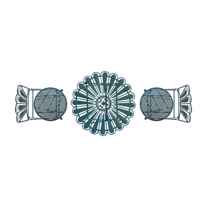 Ensemble bistrot rustique en métal 3 pièces pour intérieur/extérieur, motif plumes de paon, bleu clair, Alpine Corporation