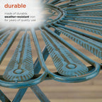 Ensemble bistrot rustique en métal 3 pièces pour intérieur/extérieur, motif plumes de paon, bleu clair, Alpine Corporation