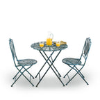 Ensemble bistrot rustique en métal 3 pièces pour intérieur/extérieur, motif plumes de paon, bleu clair, Alpine Corporation