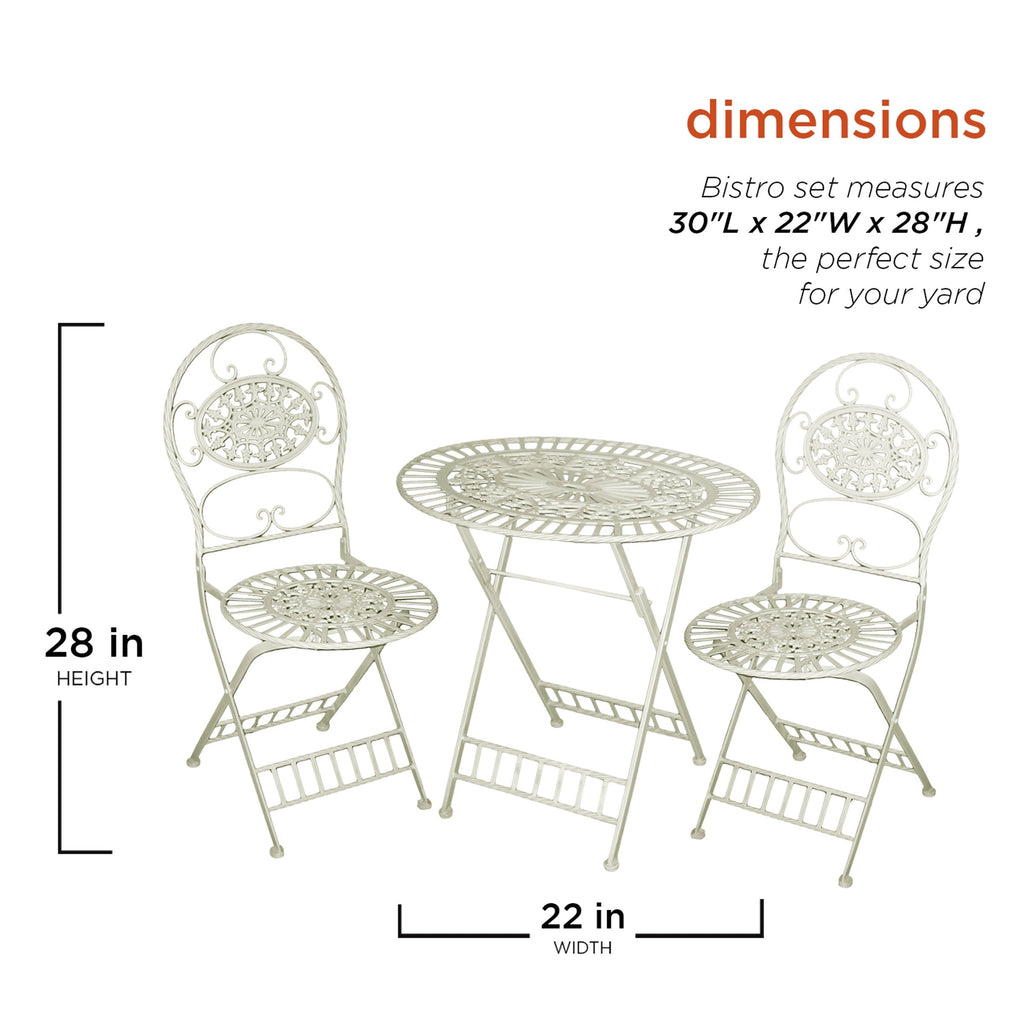 Ensemble bistrot intérieur/extérieur 3 pièces Alpine Corporation, table et chaises pliantes, sièges de patio, blanc