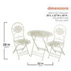 Ensemble bistrot intérieur/extérieur 3 pièces Alpine Corporation, table et chaises pliantes, sièges de patio, blanc