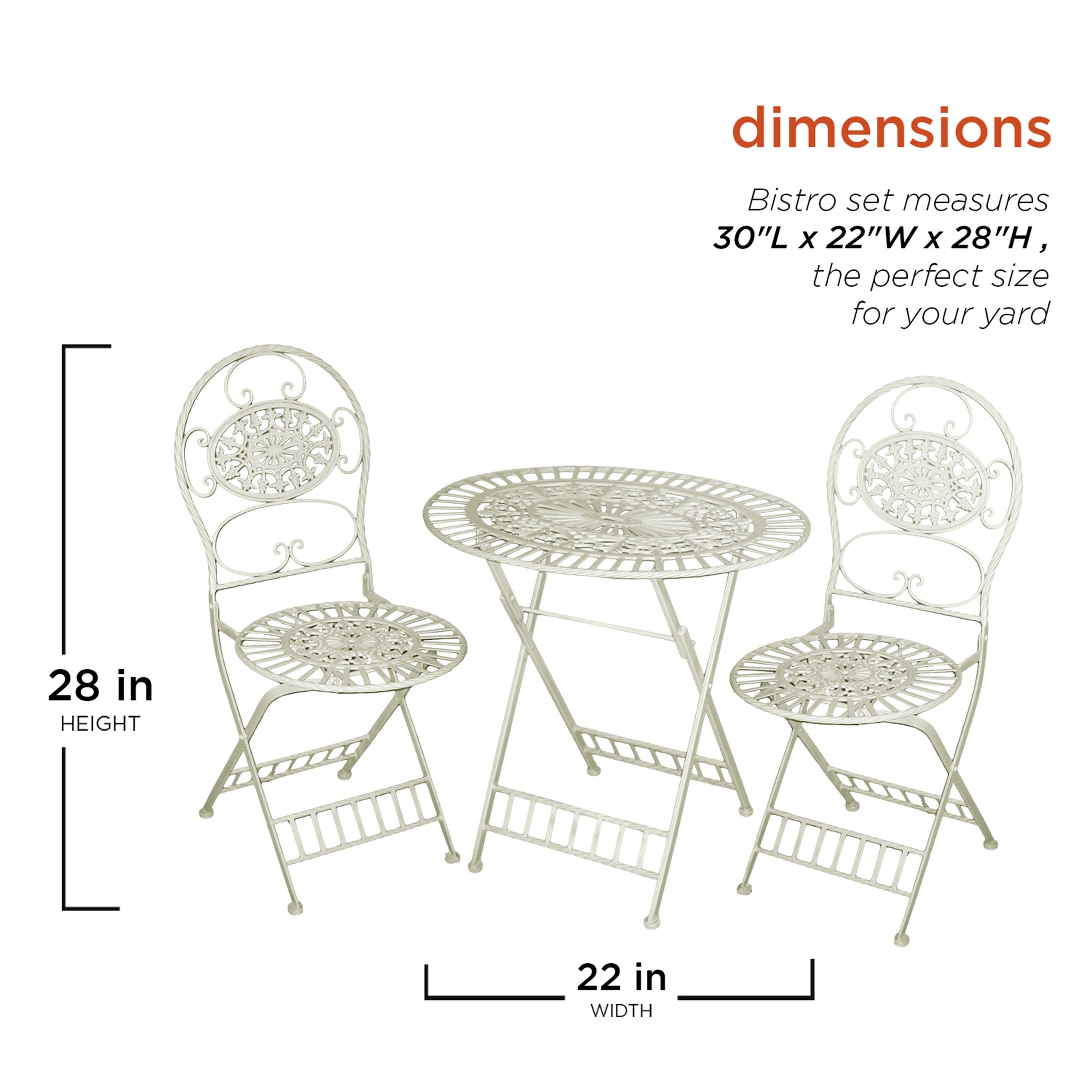 Ensemble bistrot intérieur/extérieur 3 pièces Alpine Corporation, table et chaises pliantes, sièges de patio, blanc
