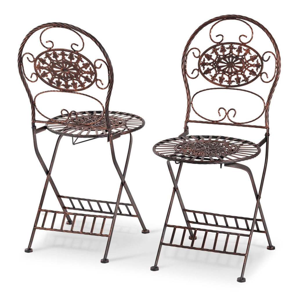Ensemble bistrot ovale 3 pièces d'intérieur/extérieur Alpine Corporation, table et chaises pliantes, sièges de patio, bronze
