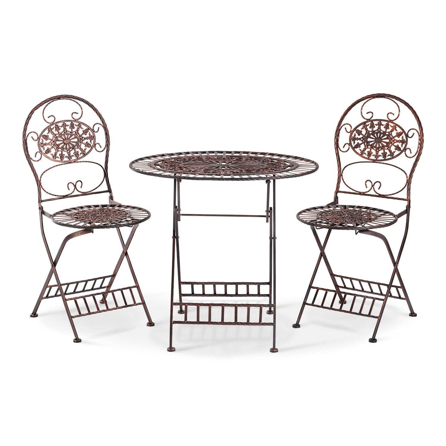 Ensemble bistrot ovale 3 pièces d'intérieur/extérieur Alpine Corporation, table et chaises pliantes, sièges de patio, bronze