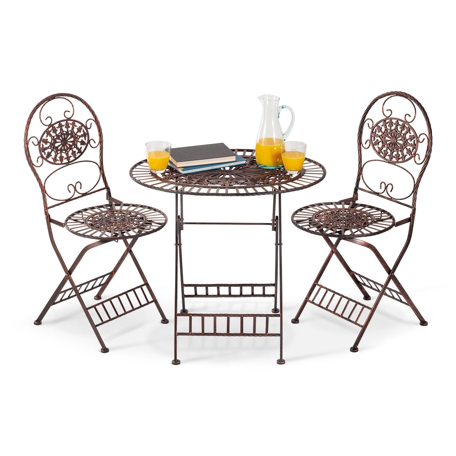 Ensemble bistrot ovale 3 pièces d'intérieur/extérieur Alpine Corporation, table et chaises pliantes, sièges de patio, bronze