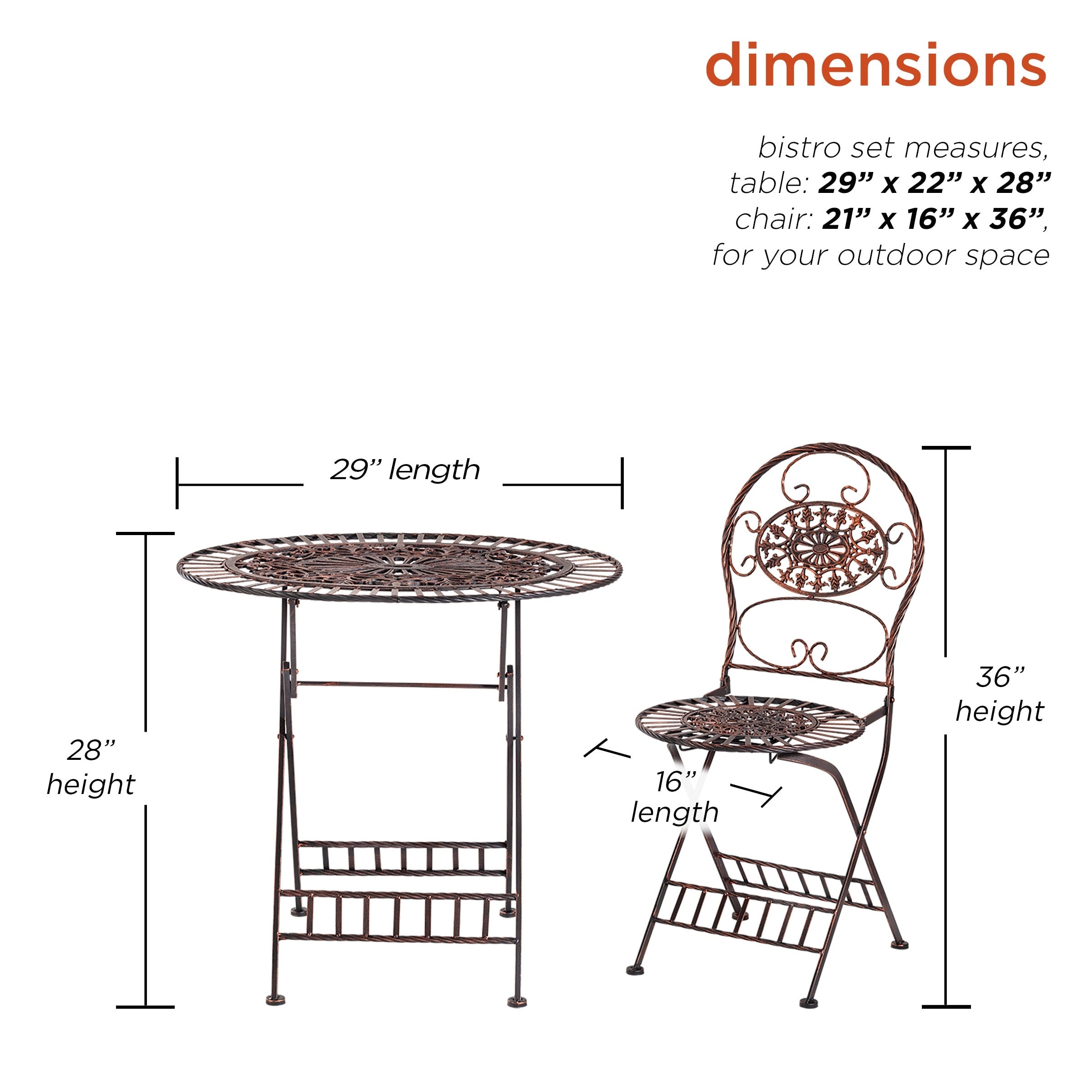 Ensemble bistrot ovale 3 pièces d'intérieur/extérieur Alpine Corporation, table et chaises pliantes, sièges de patio, bronze
