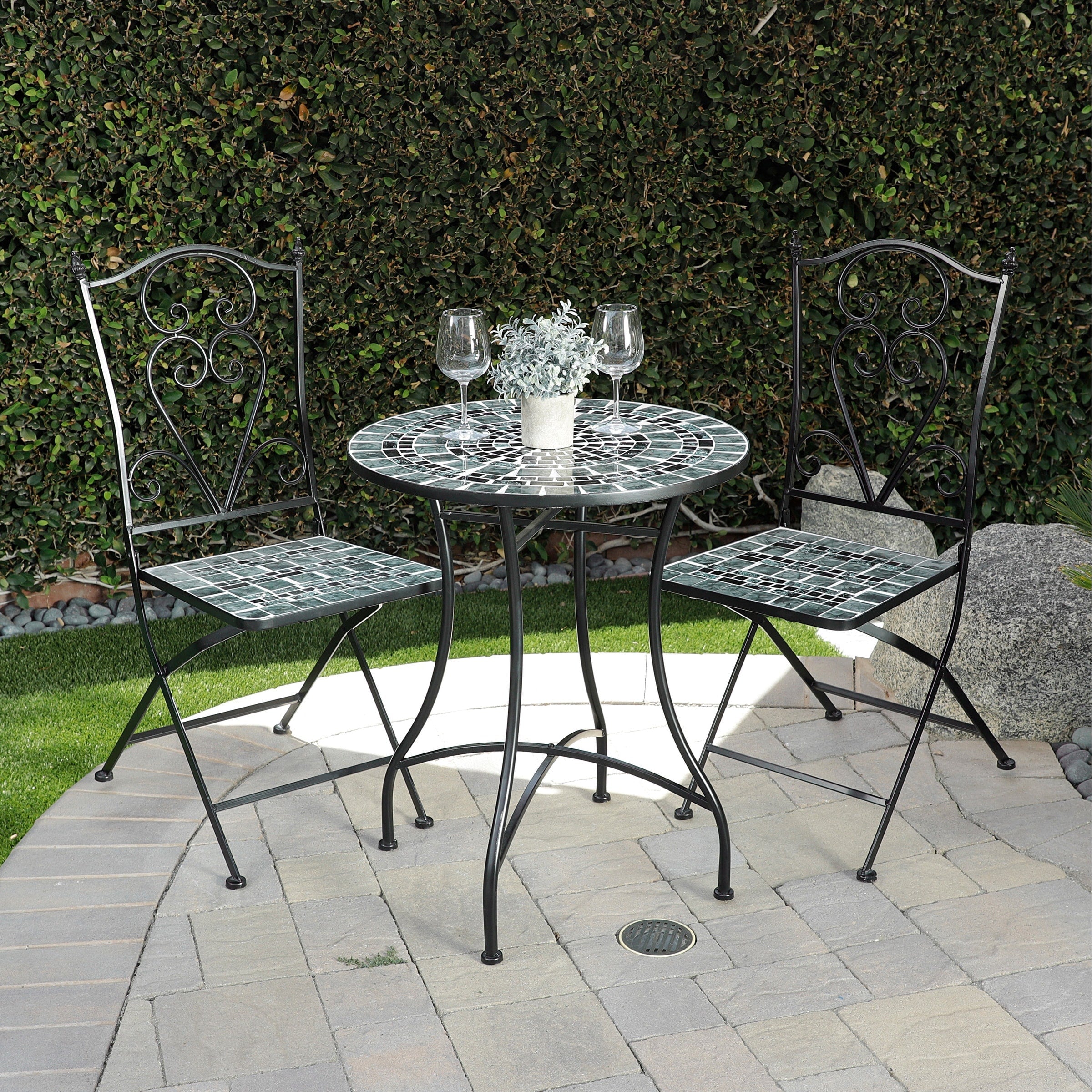 Ensemble bistrot 3 pièces en mosaïque de verre marbré intérieur/extérieur Alpine Corporation, table et chaises pliantes, sièges de patio