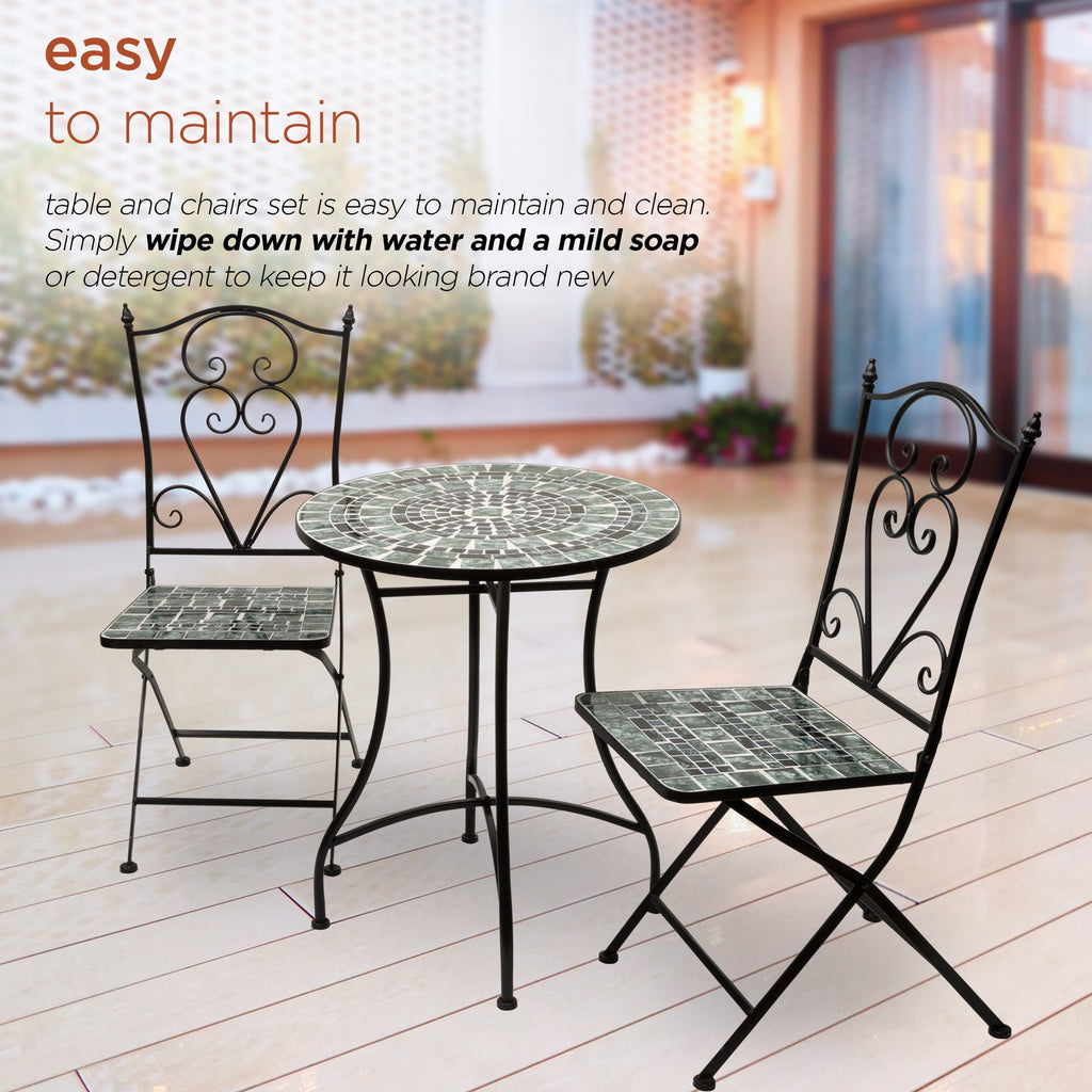 Ensemble bistrot 3 pièces en mosaïque de verre marbré intérieur/extérieur Alpine Corporation, table et chaises pliantes, sièges de patio
