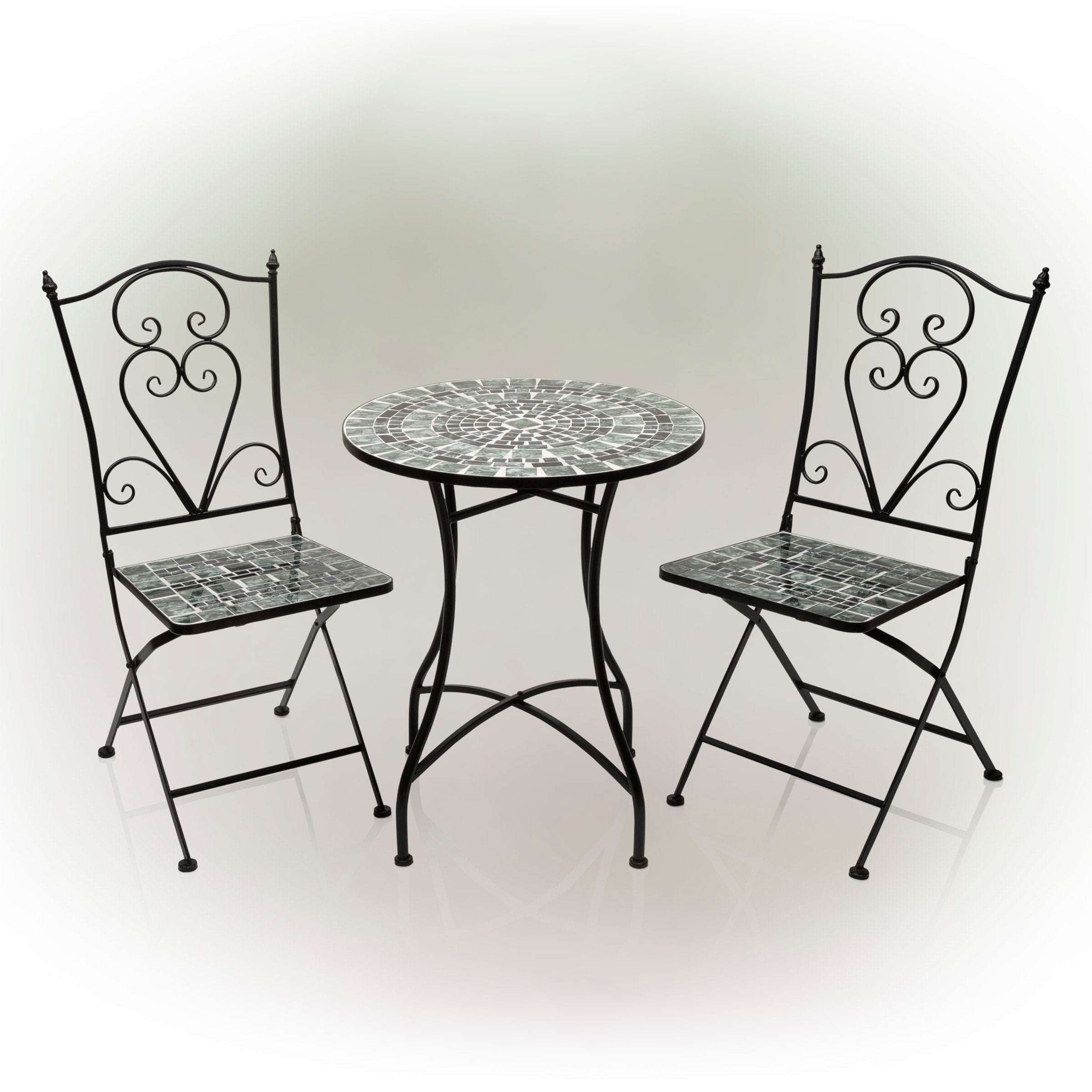 Ensemble bistrot 3 pièces en mosaïque de verre marbré intérieur/extérieur Alpine Corporation, table et chaises pliantes, sièges de patio