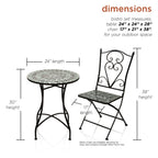 Ensemble bistrot 3 pièces en mosaïque de verre marbré intérieur/extérieur Alpine Corporation, table et chaises pliantes, sièges de patio