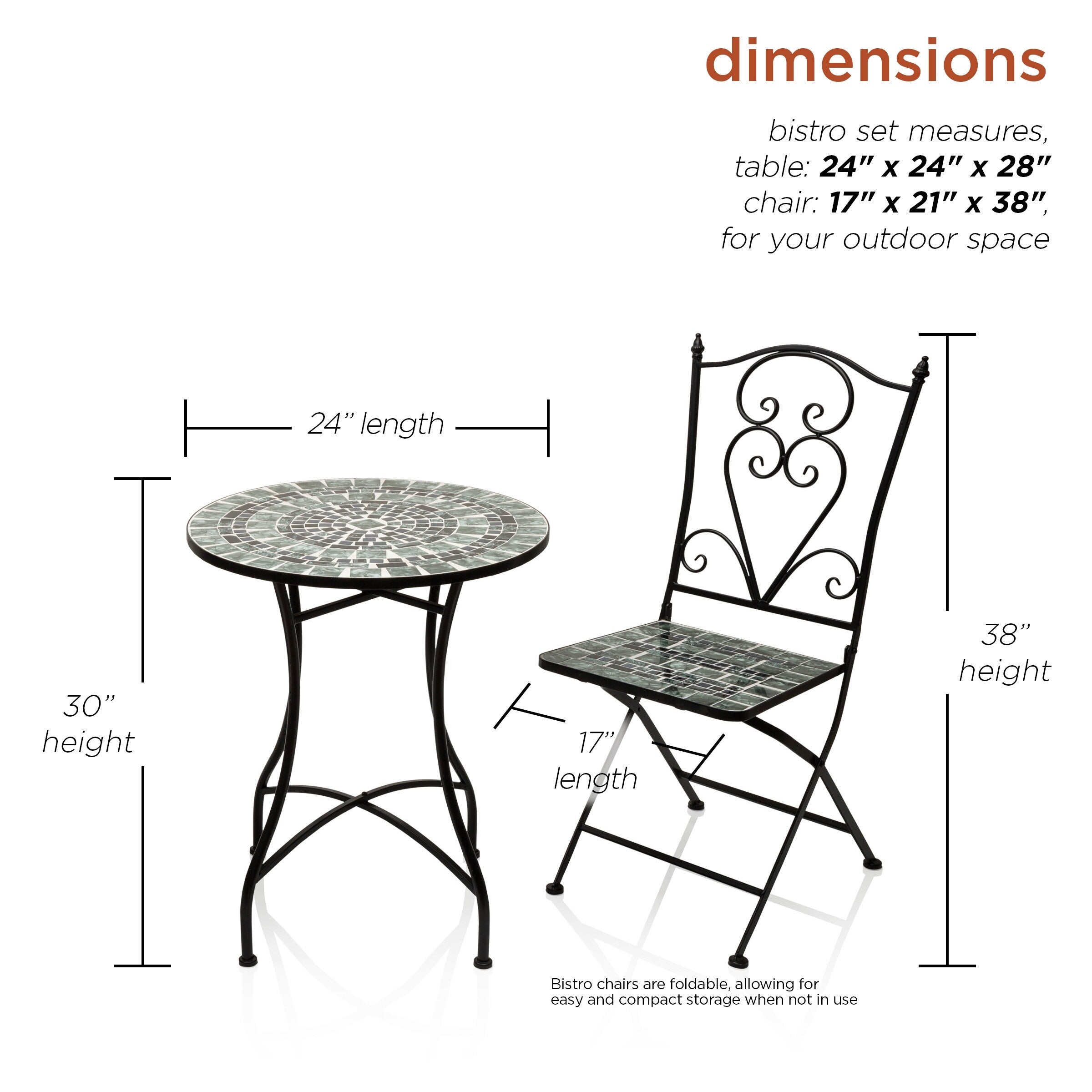 Ensemble bistrot 3 pièces en mosaïque de verre marbré intérieur/extérieur Alpine Corporation, table et chaises pliantes, sièges de patio