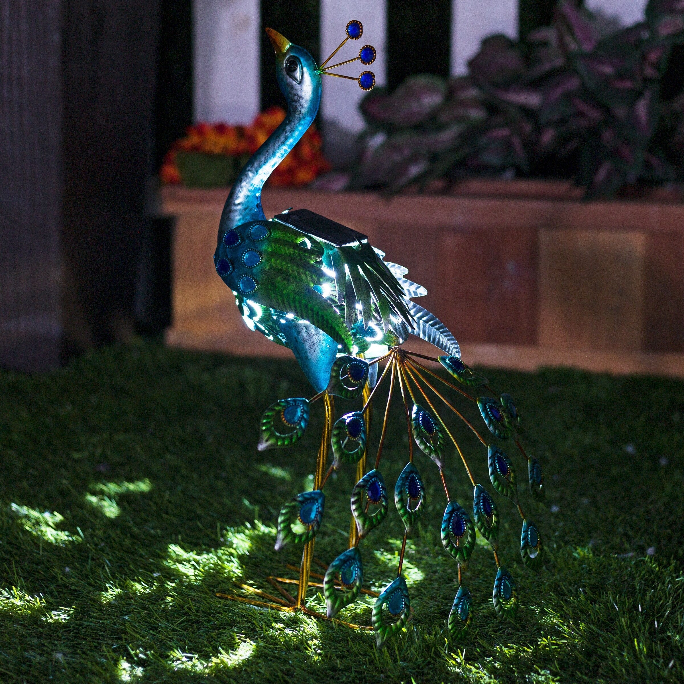 Statue de paon métallique d'extérieur de grande taille, multicolore, pour décoration de jardin