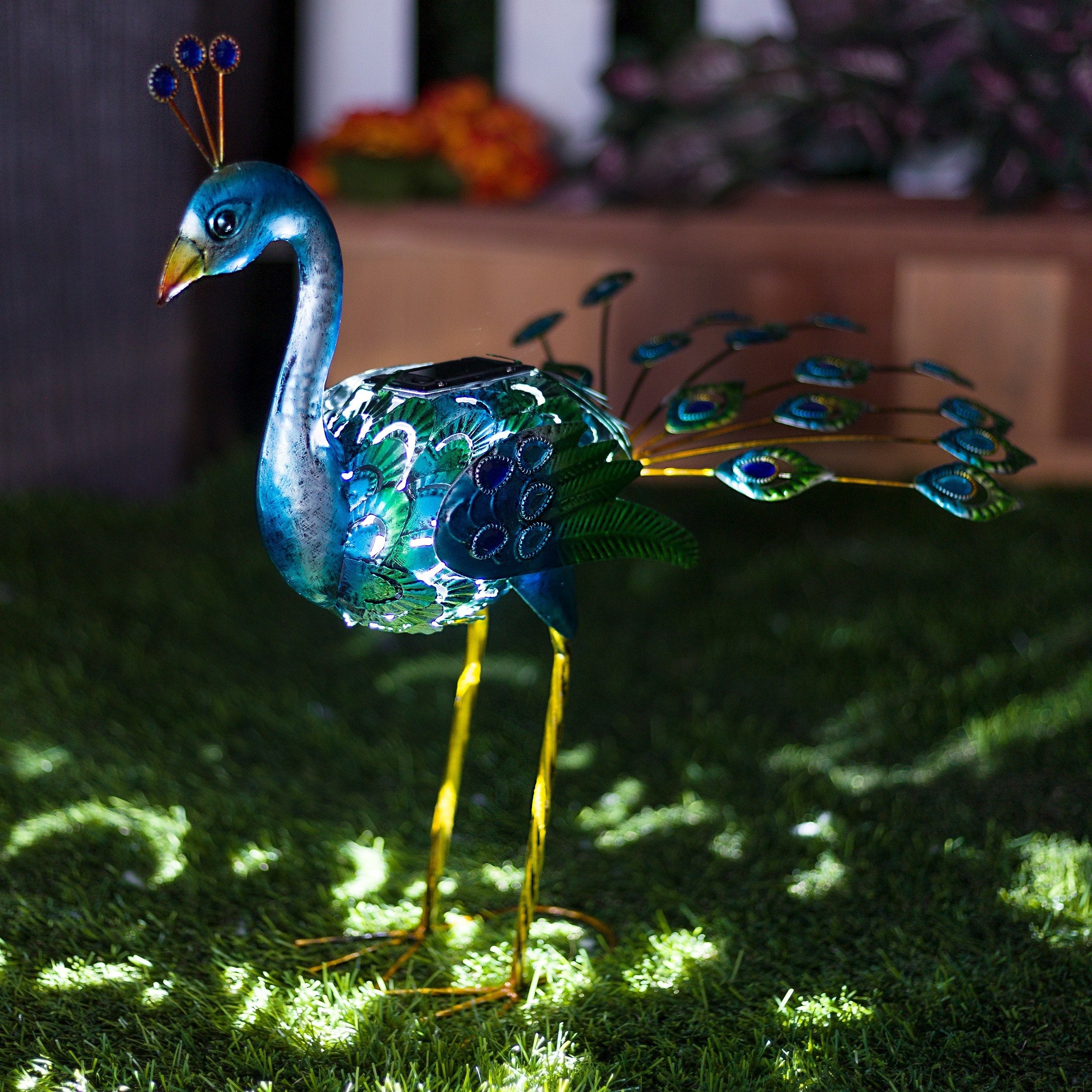 Statue de paon métallique d'extérieur de grande taille, multicolore, pour décoration de jardin