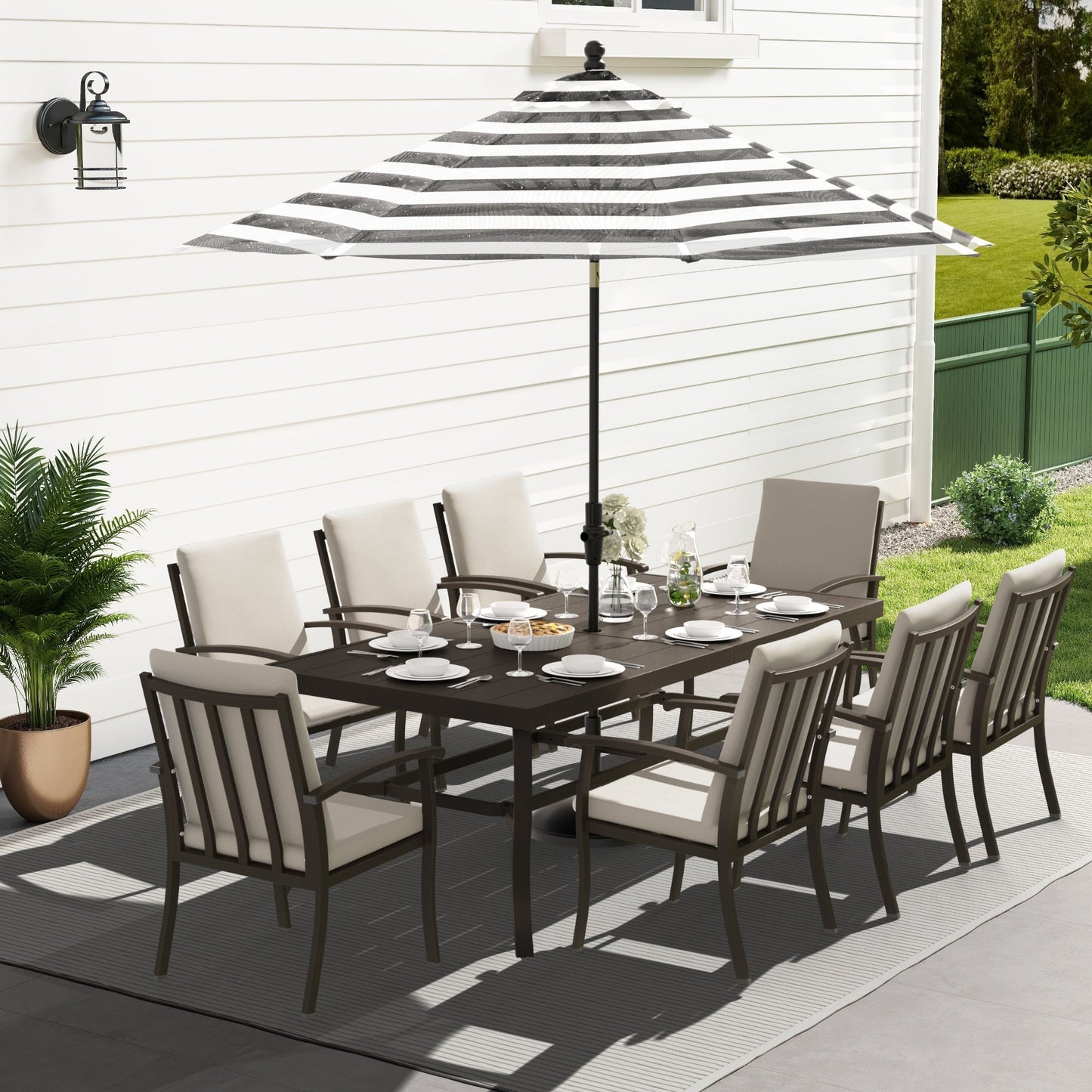 Ensemble de salle à manger de patio en aluminium 9 pièces EGEIROS LIFE AluLux avec coussins lavables