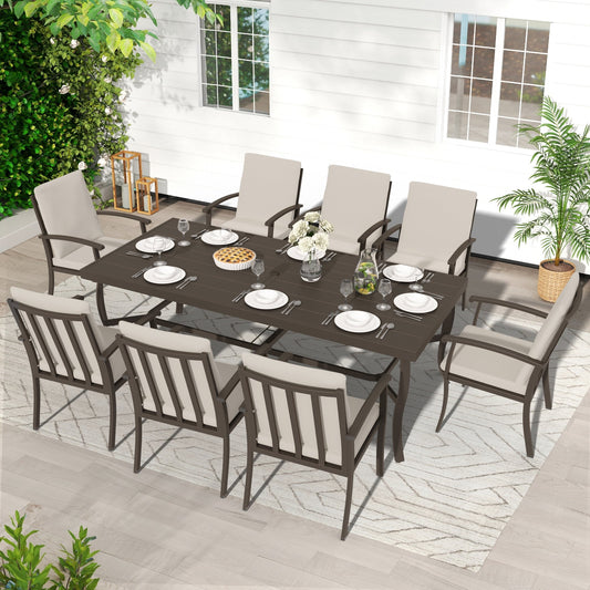 Ensemble de salle à manger de patio en aluminium 9 pièces EGEIROS LIFE AluLux avec coussins lavables