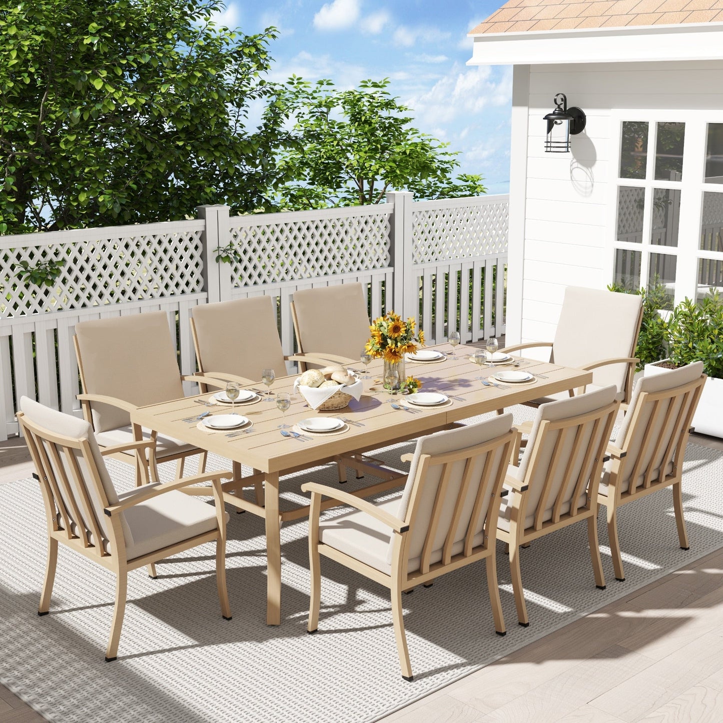 Ensemble de salle à manger de patio en aluminium 9 pièces EGEIROS LIFE AluLux avec coussins lavables