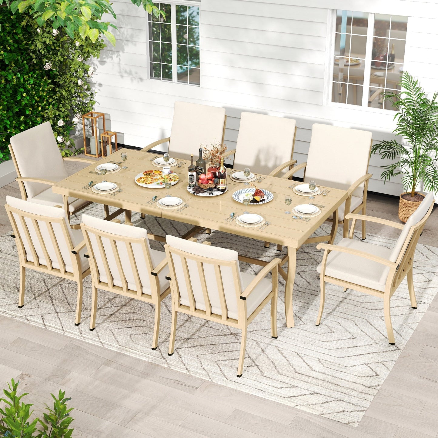 Ensemble de salle à manger de patio en aluminium 9 pièces EGEIROS LIFE AluLux avec coussins lavables