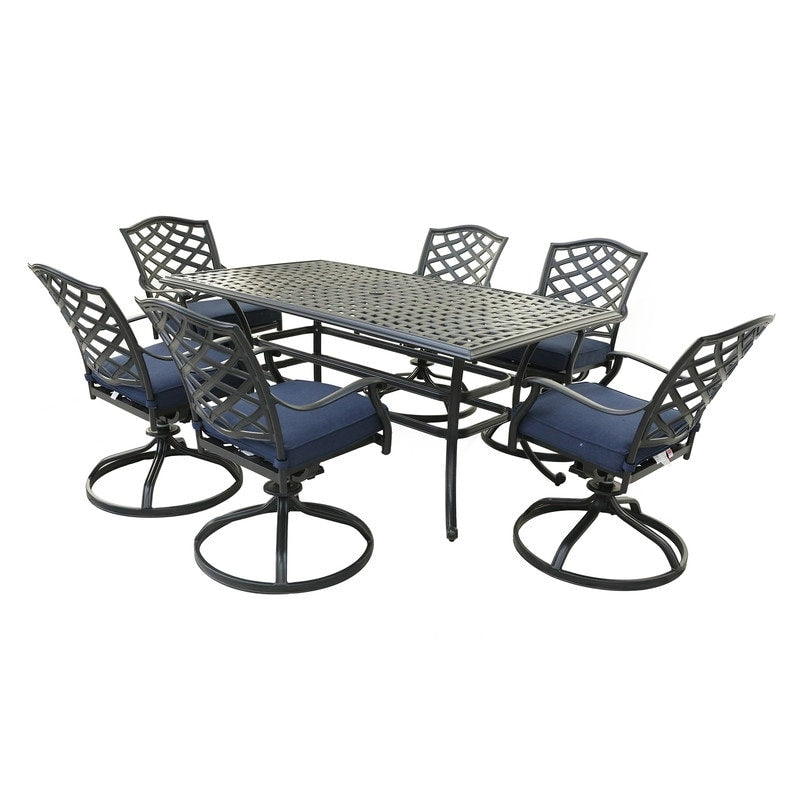 Ensemble de salle à manger rectangulaire en aluminium 7 pièces avec 6 chaises pivotantes