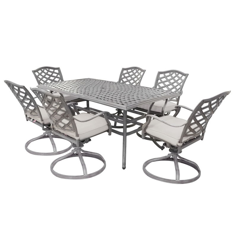 Ensemble de salle à manger rectangulaire en aluminium 7 pièces avec 6 chaises pivotantes