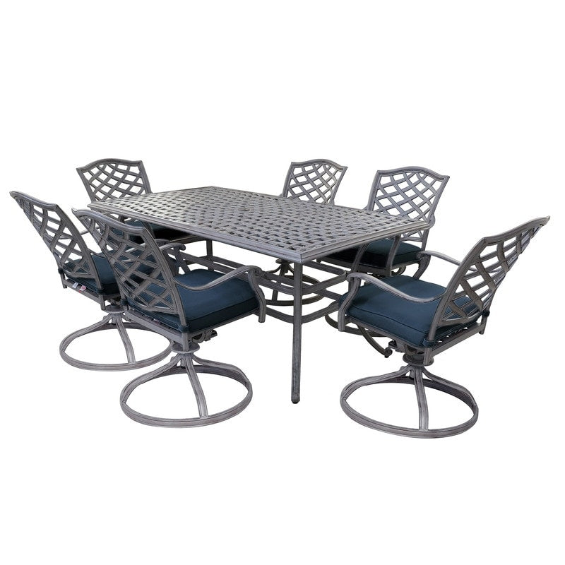 Ensemble de salle à manger rectangulaire en aluminium 7 pièces avec 6 chaises pivotantes