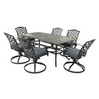 Ensemble de salle à manger rectangulaire en aluminium 7 pièces avec 6 chaises pivotantes