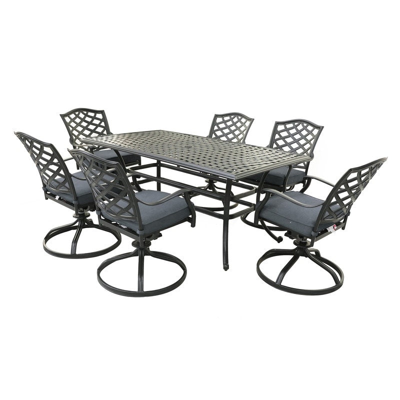 Ensemble de salle à manger rectangulaire en aluminium 7 pièces avec 6 chaises pivotantes