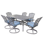Ensemble de salle à manger rectangulaire en aluminium 7 pièces avec 6 chaises pivotantes