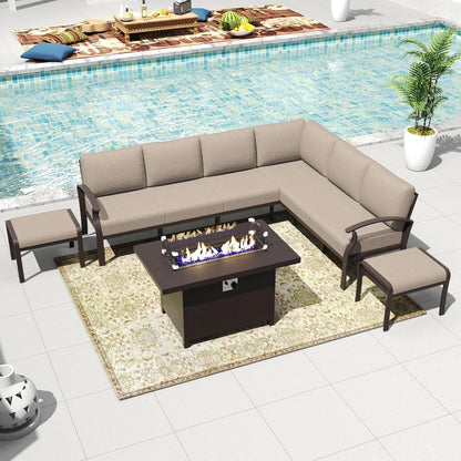 Ensemble de canapés d'angle en aluminium, ensemble de canapés d'extérieur pour patio avec accoudoirs et repose-pieds