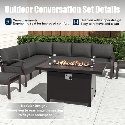 Ensemble de canapés d'angle en aluminium, ensemble de canapés d'extérieur pour patio avec accoudoirs et repose-pieds