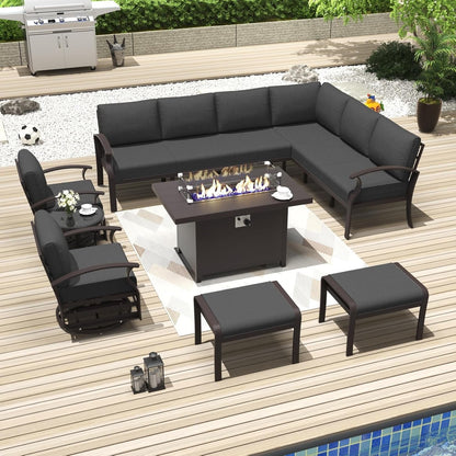 Ensemble de canapés d'angle en aluminium, ensemble de canapés d'extérieur pour patio avec accoudoirs et repose-pieds