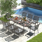Ensemble de salle à manger rectangulaire d'extérieur en aluminium 9 pièces avec coussins et trou pour parasol