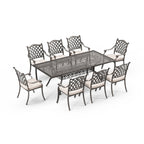 Ensemble de salle à manger rectangulaire d'extérieur en aluminium 9 pièces avec coussins et trou pour parasol