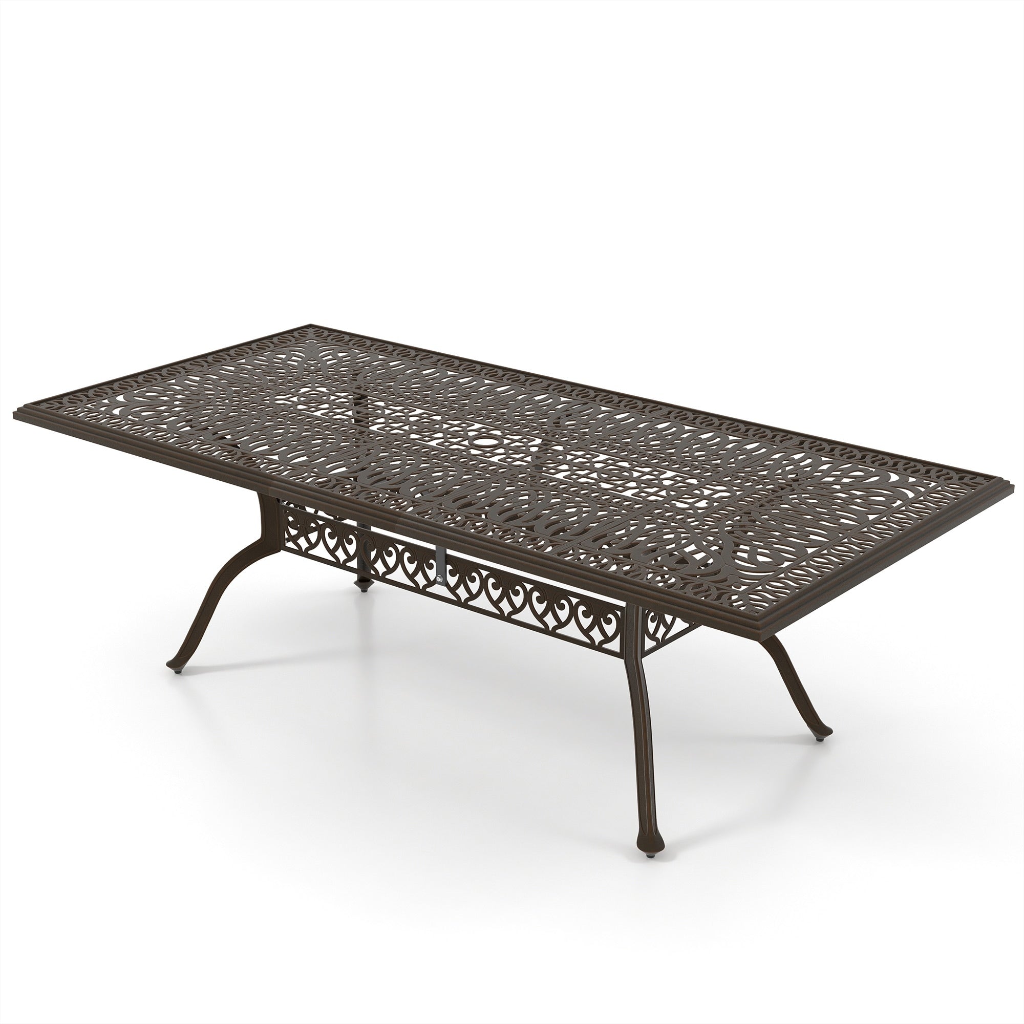 Ensemble de salle à manger rectangulaire d'extérieur en aluminium 9 pièces avec coussins et trou pour parasol