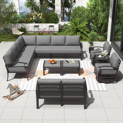 Ensemble de canapés d'angle en aluminium, ensemble de canapés d'extérieur pour patio avec accoudoirs et repose-pieds