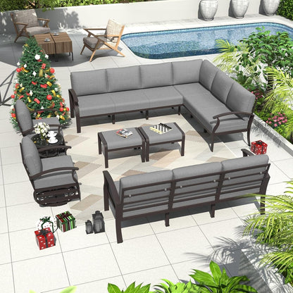Ensemble de canapés d'angle en aluminium, ensemble de canapés d'extérieur pour patio avec accoudoirs et repose-pieds