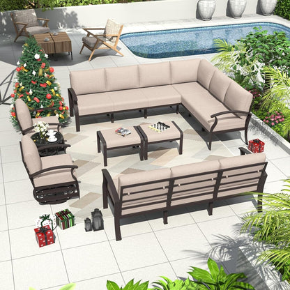 Ensemble de canapés d'angle en aluminium, ensemble de canapés d'extérieur pour patio avec accoudoirs et repose-pieds