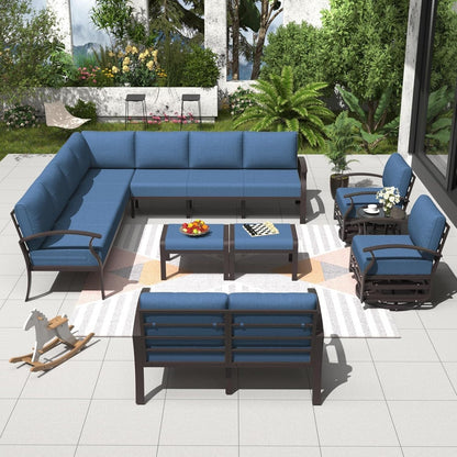 Ensemble de canapés d'angle en aluminium, ensemble de canapés d'extérieur pour patio avec accoudoirs et repose-pieds