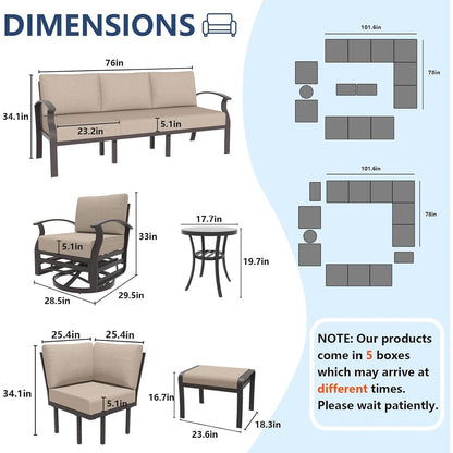 Ensemble de canapés d'angle en aluminium, ensemble de canapés d'extérieur pour patio avec accoudoirs et repose-pieds